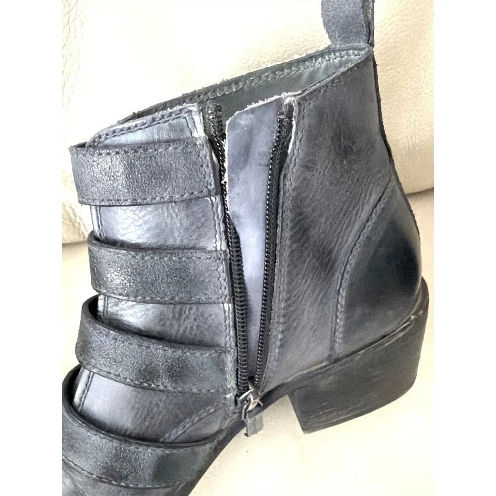 Roan by Bed Stu Womens Leather Boots Size 8 Disstressed Moto Biker Buckle Gray
